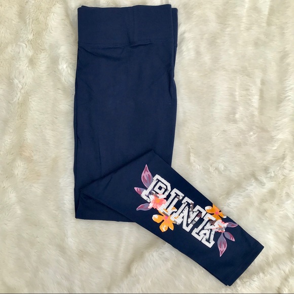 VS PINK Bling Leggings Floral Sequins NWT L - Picture 7 of 8